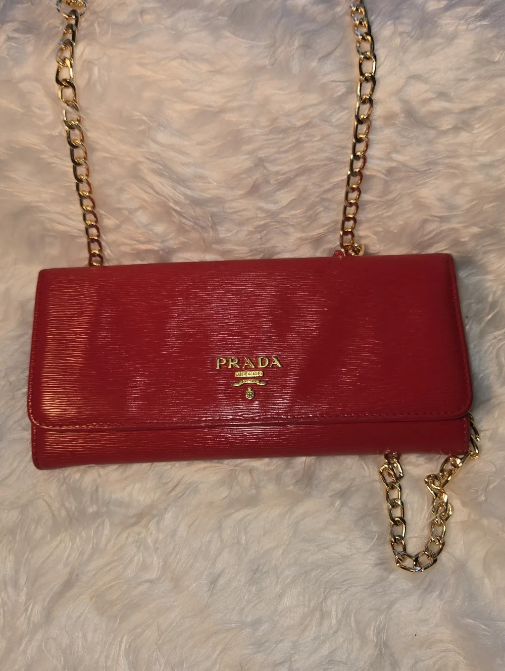 Prada Red Saffiano Vitello Move Wallet Crossbody Bag Id Card Holder With Chain - Picture 12 of 14